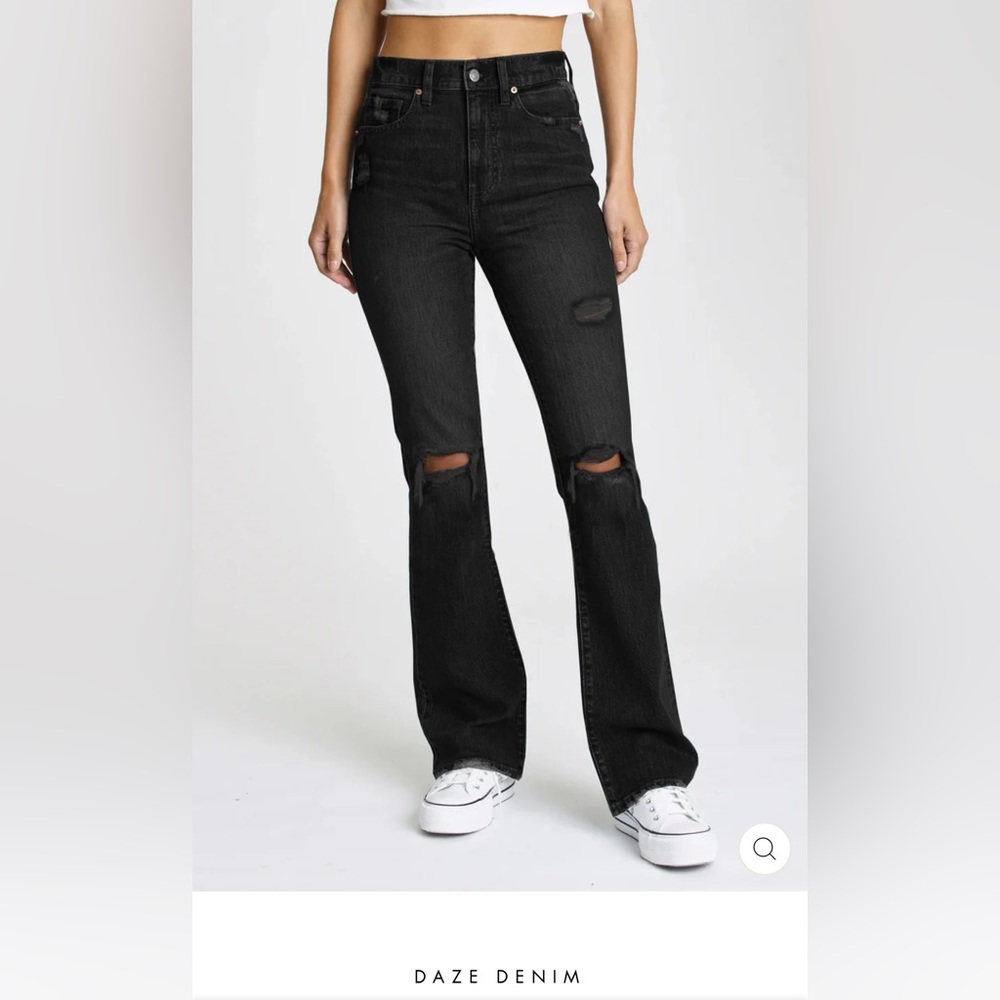 Daze Denim Charcoal Distressed Wide Leg Jeans
